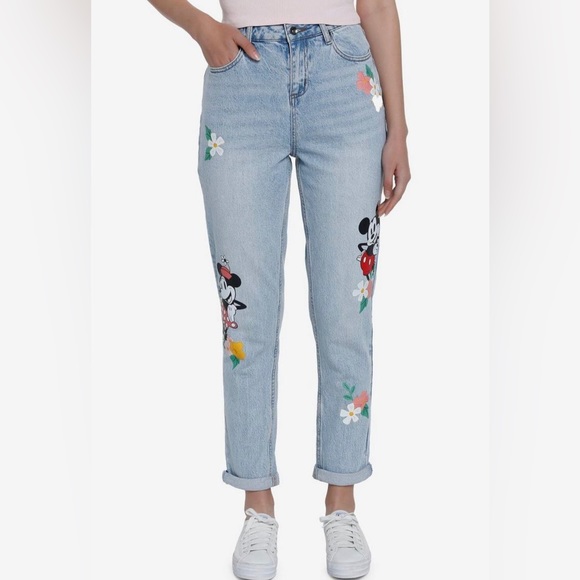 Disney Mickey Minnie Mouse flower mom jeans nwt - Picture 3 of 6